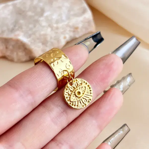Wholesale PVD Coated Real Gold Plated 18K Gold Eye Solid Color Flower 304 Stainless Steel Tropical Simple Style Waterproof Non Tarnish Charm Rings