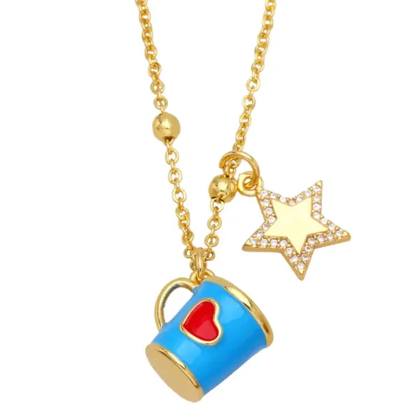 Wholesale Fashion Copper Xingx Cup Heart Shape Necklace Enamel Zircon Copper Necklaces