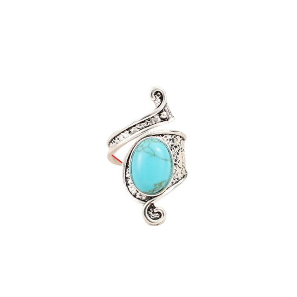 Wholesale Cross-Border New Retro Style Creative Open Inlaid Synthetic Turquoise Fashion Alloy Ring Jewelry
