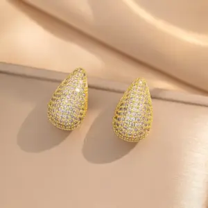 252 Full Diamond Water Drop Ear Studs / Gold