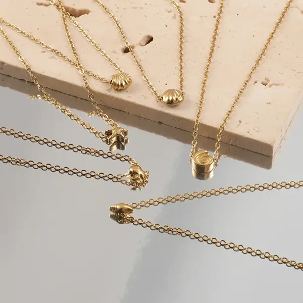 Wholesale Summer Beach Vacation Shell Starfish Design Stainless Steel Necklace Women's Fashion Clavicle Chain Ocean Series Jewelry