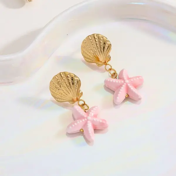 Wholesale 1 Piece Vacation Beach Starfish Shell 304 Stainless Steel Earrings