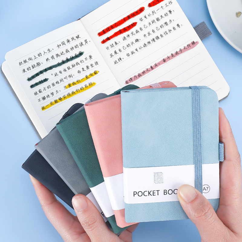 Wholesale A7 Mini Notebook Wholesale Pu Skin-Feel Strap Flap cket Pants Notebook Student Diary A5 Record Small Notebook Printed Logo