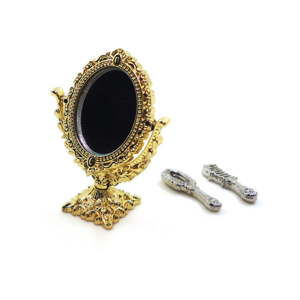Wholesale 1:12 doll house accessories dollhouse simulation mini mirror makeup mirror retro Golden