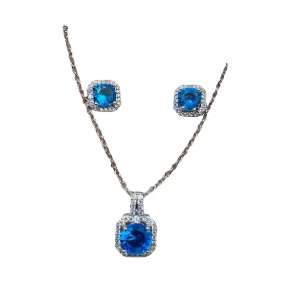 Wholesale Korean Style Geometric Copper Zircon Pendant Necklace Ear Studs 1 Set