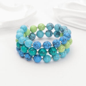 Blue round beaded bracelet