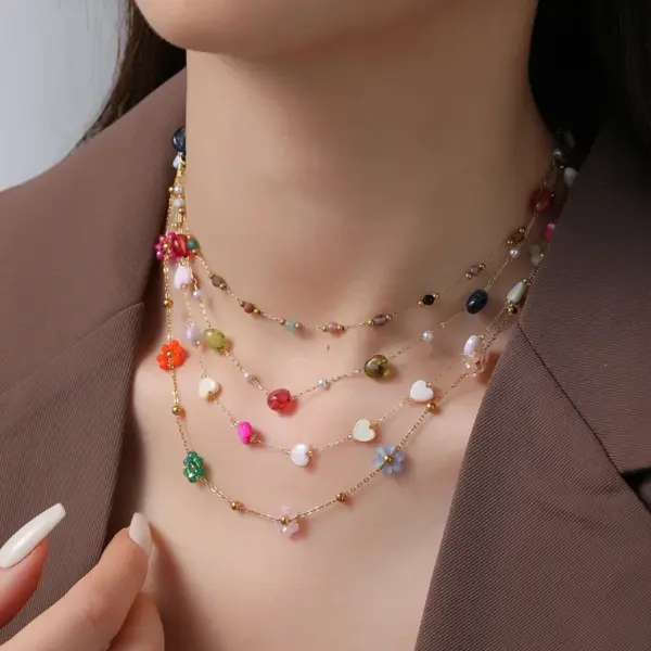 Wholesale Fashionable Gold Plated Titanium Steel Necklace For Women Colorful Stone Lockbone Chain Stylish Lightweight Versatile Jewelry