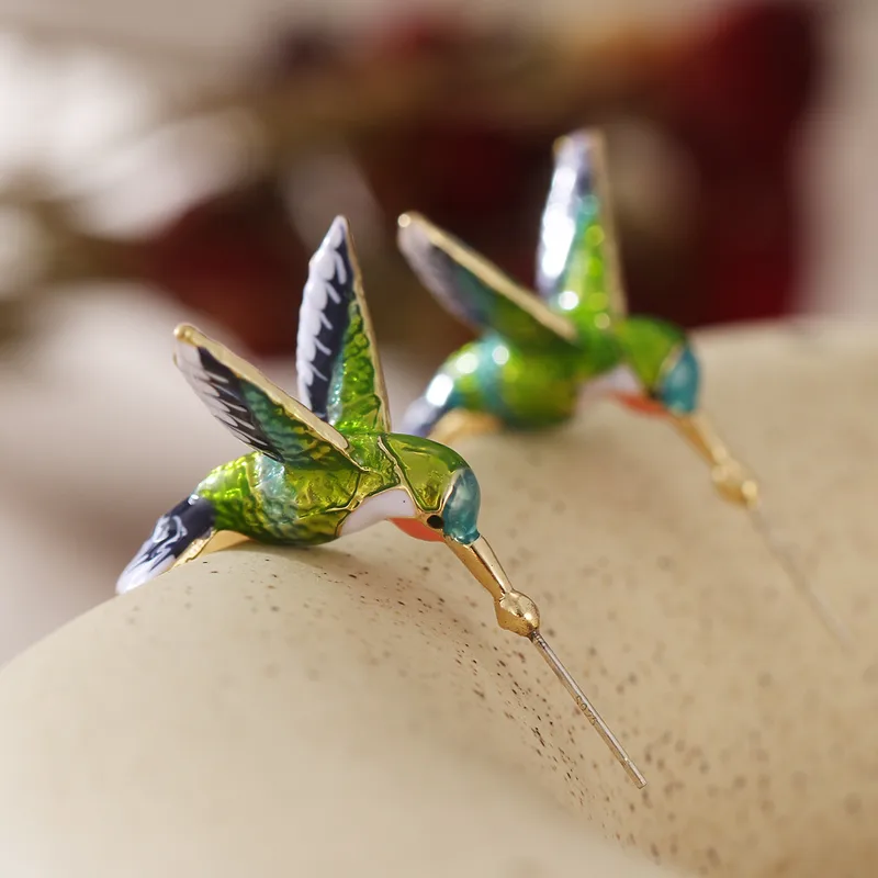 Wholesale Hummingbird Bird Copper Cute Enamel Earrings Ear Studs
