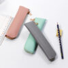 Wholesale Solid color leather large capacity pencil case