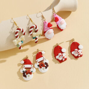 oly-21fcf923bf0d1cf48580c74f6862477a Wholesale Christmas handmade polymer clay red Santa Claus soft clay earrings