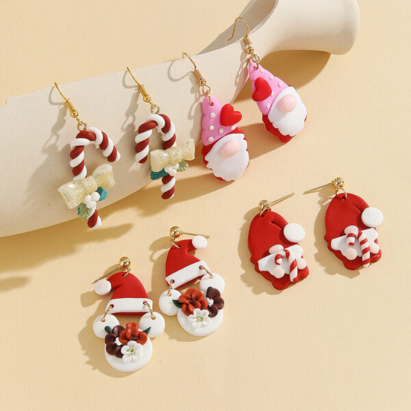 oly-21fcf923bf0d1cf48580c74f6862477a Wholesale Christmas handmade polymer clay red Santa Claus soft clay earrings