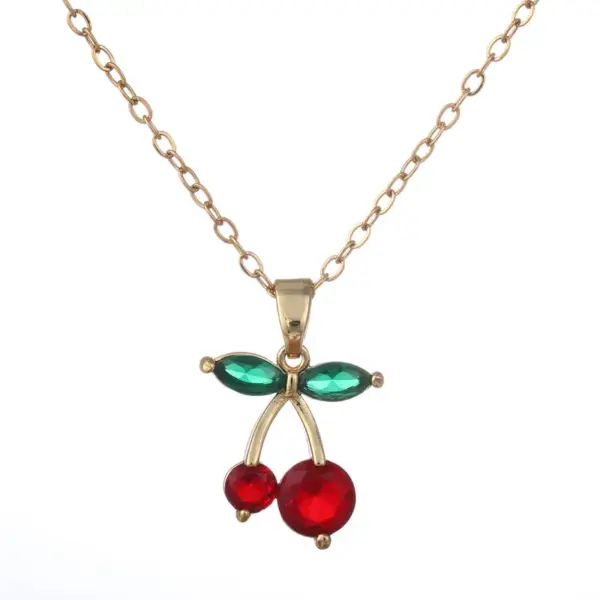 Wholesale Jewelry Casual Elegant Cute Cherry Titanium Steel Pendant Necklace Cable Chain