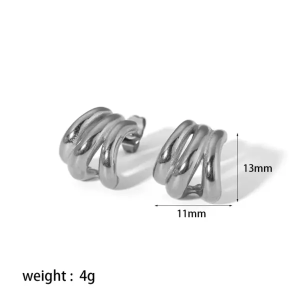 Wholesale 304 Stainless Steel Geometric Lines PVD Coated 18K Gold Plated Real Gold Plated 18K Gold Retro Streetwear Waterproof Non Tarnish Polishing Plating Ear Studs