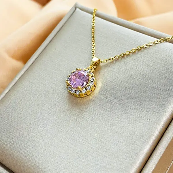 Wholesale Titanium Steel IG Style Geometric Plating Inlay Zircon Pendant Necklace