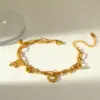 Wholesale 18K Gold Plated 304 Stainless Steel Vacuum Electroplating (In Furnace) Zircon Geometric Star Mixed Color (Jewelry Metal Contrast Color) Oil Drop Side Chain Cable Chain/Cross Chain/O Chain Bracelet For Women