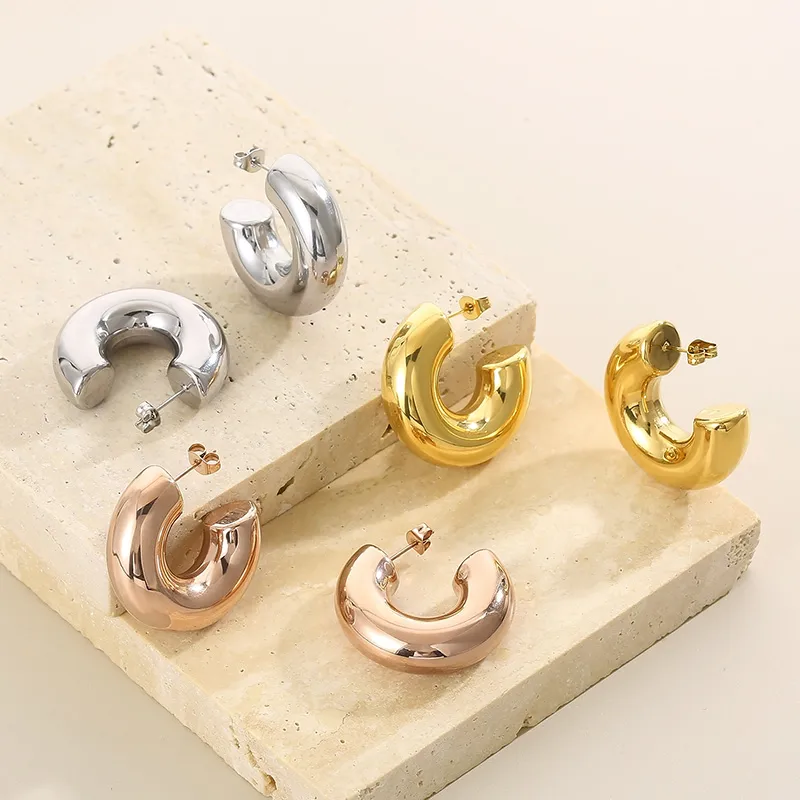 Wholesale PVD Coated 18K Gold Plated Solid Color Stainless Steel Modern Style Simple Style Waterproof Non Tarnish Earrings