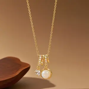 X08291 【Copper Pendant】Aurora Stone - Necklace - / Gold