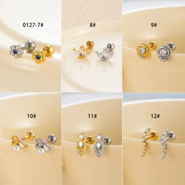 Wholesale 1 Piece Ear Cartilage Rings & Studs Casual Simple Style Classic Style Heart Shape Flower Copper Inlay Zircon