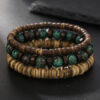 Wholesale Cross-Border New Coconut Shell Wood Chip Multi-Layer Stacked Bracelet Set European and American Retro Men's African Turquoise Wood Bead Bracelet