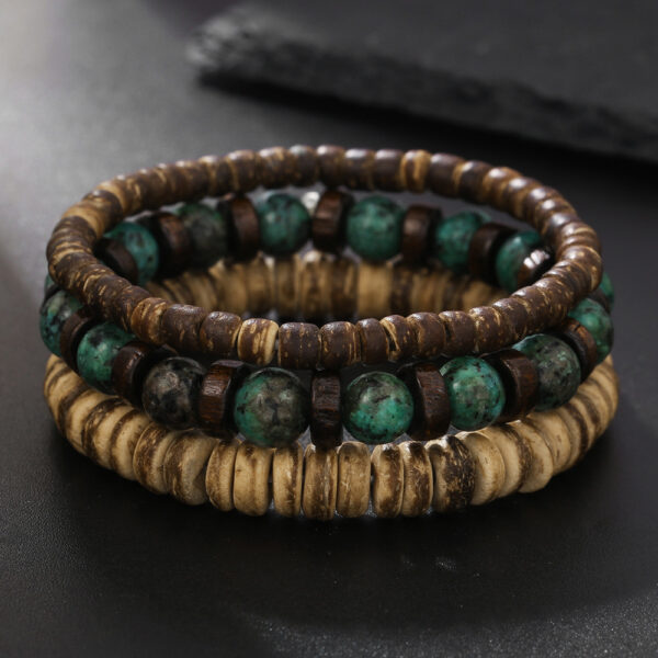 Wholesale Cross-Border New Coconut Shell Wood Chip Multi-Layer Stacked Bracelet Set European and American Retro Men's African Turquoise Wood Bead Bracelet