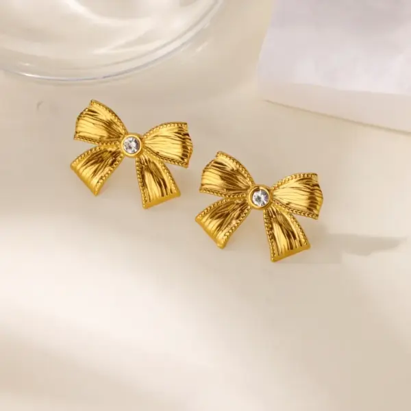 Stainless Steel Bowknot Heart Sunflower 18K Gold Plated Women's Earrings Elegant Imitation Pearl Zircon Accessories Wholesale Available
