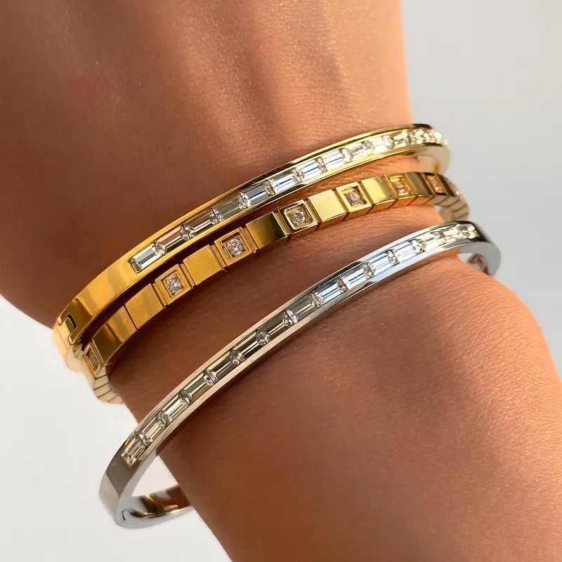Wholesale PVD Coated 18K Gold Plated Geometric 304 Stainless Steel IG Style Waterproof Non Tarnish 304 Stainless Steel Bracelets