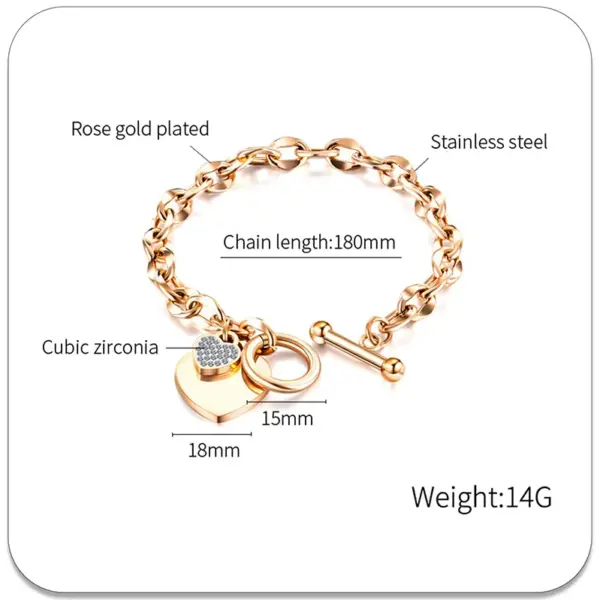 Wholesale Simple Style Heart Shape Titanium Steel Asymmetrical Inlay Artificial Diamond Bracelets