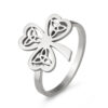 Wholesale Cross-border jewelry wholesale fashion high-end stainless steel hollow Celtic knot three-petal grass plug-in welding ring women