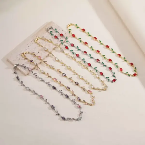 Wholesale Jewelry Elegant Luxurious Romantic Branches And Leaves Flower Copper Zircon 18K Gold Plated Plating Inlay Handmade Chain Bracelets