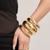 Wholesale Exaggerated Wide Face Smooth Surface Gold Plated Stainless Steel Bracelet Women's Vintage Style Luxury Wheel Of Fortune Ring