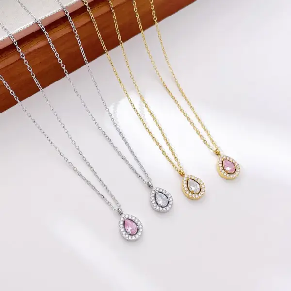 Wholesale PVD Coated 18K Gold Platinum Real Gold Plated Water Droplets 304 Stainless Steel Elegant Simple Style Waterproof Non Tarnish 304 Stainless Steel Pendant Necklace