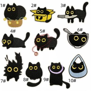 Black cat cloth patch set 10 pieces