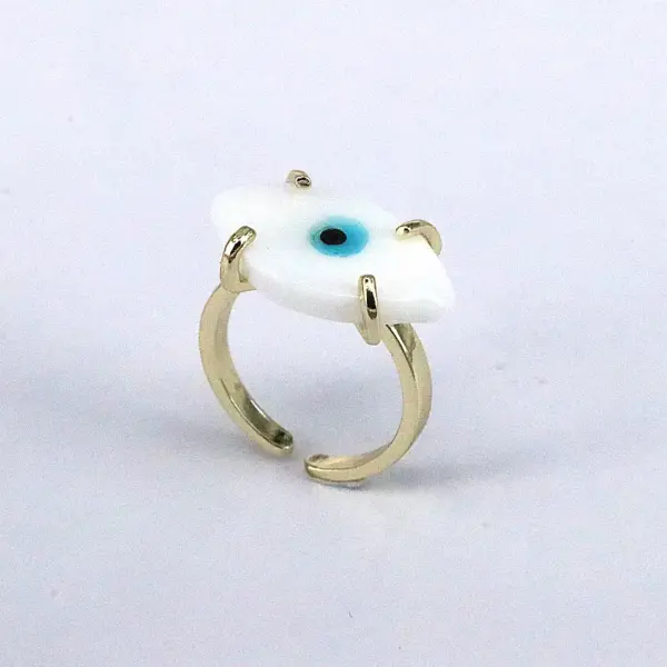 Wholesale Retro Devil's Eye Copper Gold Plated Glass Stone Open Ring 1 Piece