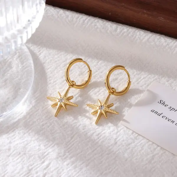 Ion Plating (IP) 16K Gold Real Gold Plated Eight Awn Star 304 Stainless Steel Elegant Classic Style Waterproof Non Tarnish Drop Earrings