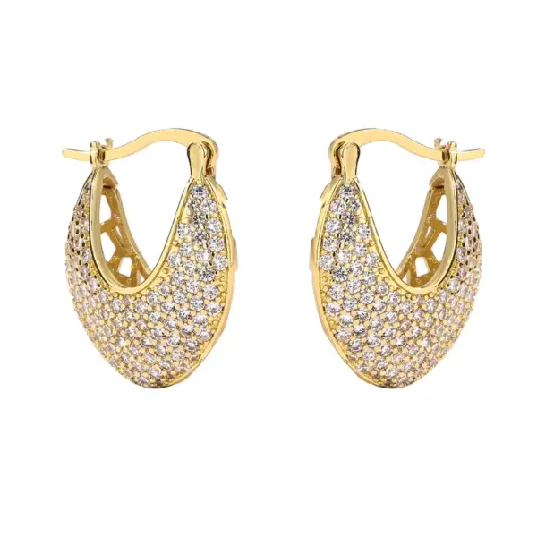 Wholesale 1 Pair Elegant Luxurious Shiny V Shape Plating Hollow Out Inlay Copper Zircon 18k Gold Plated Earrings