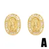 Wholesale 1 Pair Ethnic Style Virgin Mary Oval Plating Inlay Copper Zircon 18k Gold Plated Ear Studs