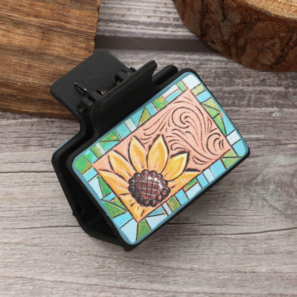 Wholesale Western Style Sunflower Cactus Leather Hairpin Combination suit Shark Clip