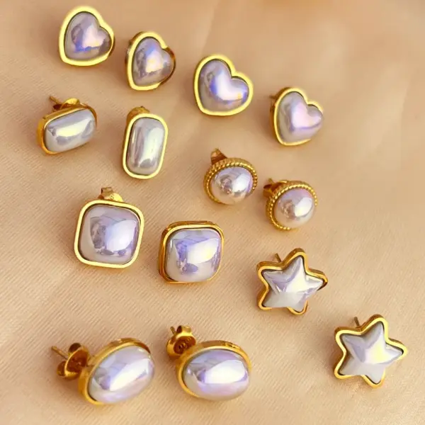 Wholesale PVD Coated Real Gold Plated 18K Gold Water Droplets Flower Shell 304 Stainless Steel IG Style Simple Style Waterproof Non Tarnish Ear Studs