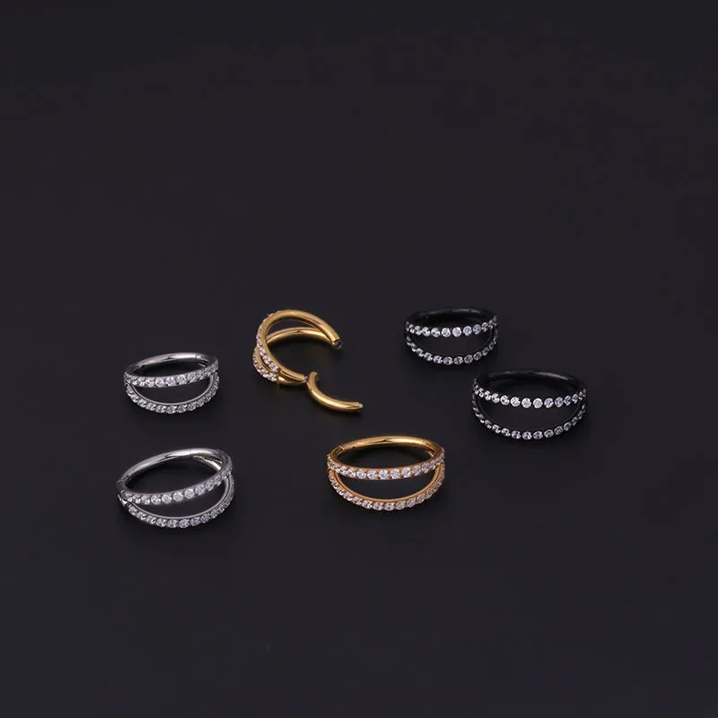 Wholesale 316L Stainless Steel Zircon Nose Rings & Studs Geometric Waterproof Non Tarnish Surgical Steel