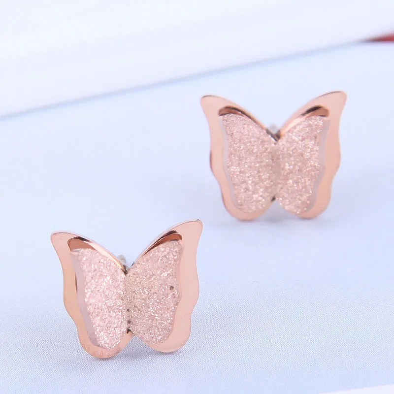 Wholesale Korean Fashion Butterfly Titanium Steel Stud Earrings Wholesale Nihaojewelry