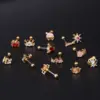 Copper Artificial Gemstones Ear Cartilage Rings & Studs Geometric Waterproof Non Tarnish Surgical Steel