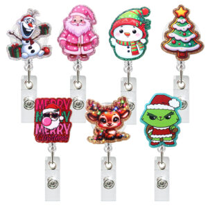 Wholesale Cute Christmas Snowman Series Retractable Rotating Doctor and Nurse ID Badge
