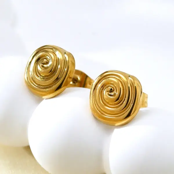Wholesale Elegant Spiral Rose Gold Plated Stainless Steel Stud Earrings For Women Fashionable Minimalist High-End Feel Casual Chic
