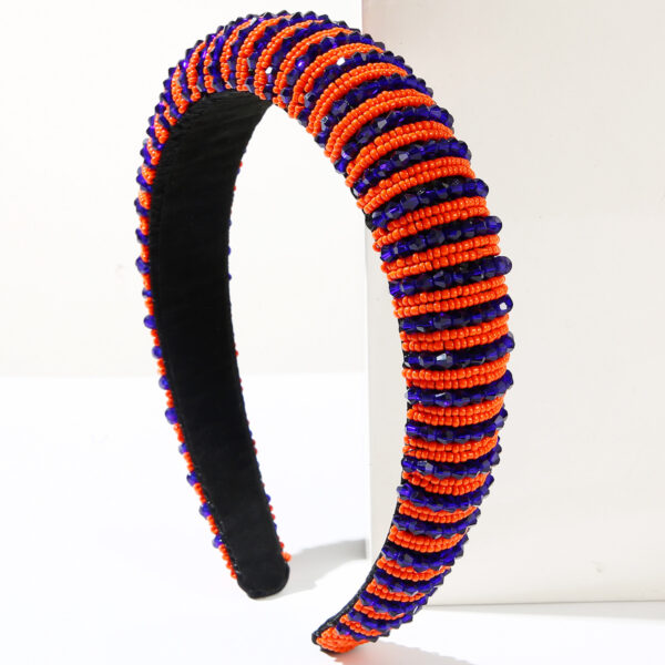 Wholesale Popular European and American handmade crystal seed bead headband, unique color-blocked sponge high crown, versatile and trendy hair accessory for women.