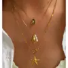 304 Stainless Steel Starfish Conch Shell PVD Coated Imitation Pearl Real Gold Plated Marine Style Waterproof Non Tarnish Surgical Steel Cross Chain Box Chain Lobster Trigger Clasp Closure Gold Pendant Necklace