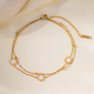 Qyb5021 Double Layer White Shell Roman Anklet / Gold