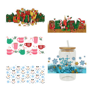 Wholesale Red, green, and blue color scheme 16oz Cup UV DTF Wraps