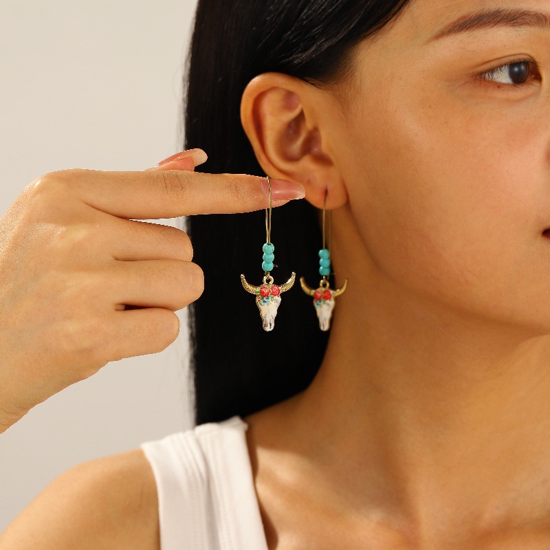 Wholesale European and American Niche Ethnic Style Personalized Niutou Earrings Women's Retro Western Denim Style Songshi Earrings Cross-border Jewelr