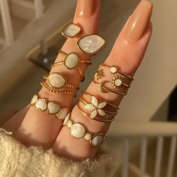 304 Stainless Steel Heart Shape Floral PVD Coated Stone-Free 18K Gold Plated Modern Style Commute Waterproof Non Tarnish Open Rings Rings