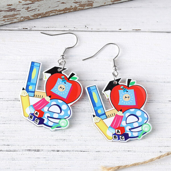oly-2297d1b8d9a3253c893b8fdf7b577024 Wholesale Cross-border New School Season Pencil Apple Rainbow Love Ruler Pendant Earrings Acrylic Back-to-school Season Earrings